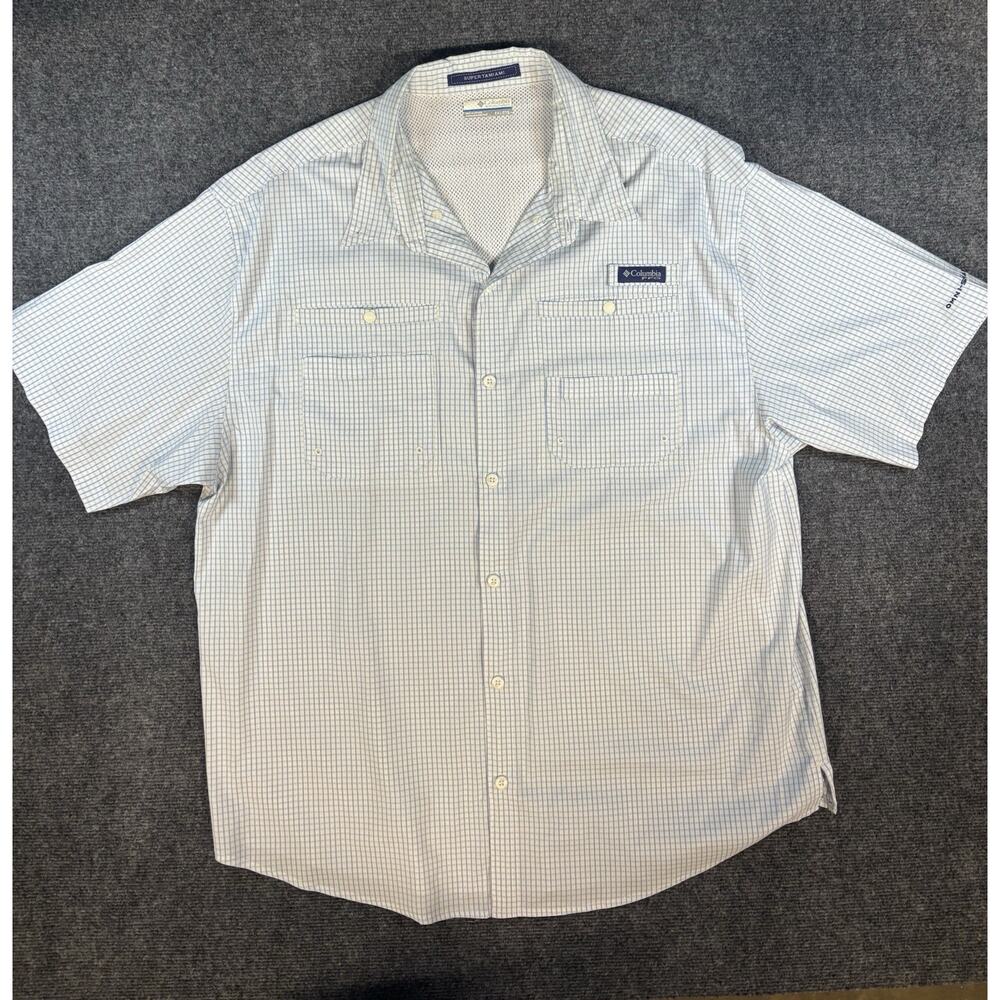 Columbia Men's Blue PFG Super Tamiami Omni-Shade Plaid Fishing T-Shirt Size XXL